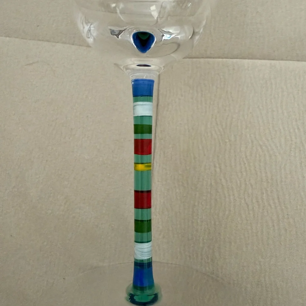 Crate and Barrel CAPRICE multicolor stem margarita glass. (1) Like new 6 3/4 H